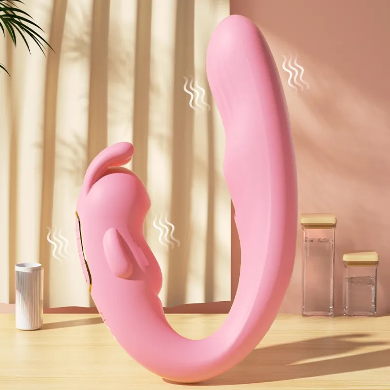 Mainan erotis wanita vibrator kelinci kuat 10 kecepatan, mainan masturbator wanita dildo bergetar silikon lembut