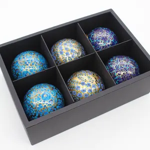 Caja de papel plegable personalizada, grandes bolas de Navidad, Cajas de Regalo con tapa, negro mate