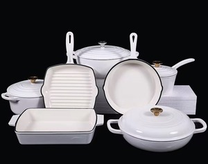Ensemble de 11 ustensiles de cuisine en fonte émaillée blanc, best-seller : cocotte, marmite à soupe, poêle grill, poêle à frire - Product Image 6