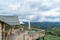 Cabane de glamping avec salle de bain, tentes Safari Lodge en toile et bois, pour hôtels, resort de luxe avec extérieur, pour maisons personnalisées