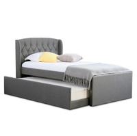 Tête de lit capitonnée en tissu de lin de bonne qualité avec lits gigognes pliants, taille double pour enfants