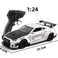 Voiture de course télécommandée 2.4G Nissan GTR 1/24 de haute qualité avec roues, modèle de voiture de sport en alliage moulé sous pression, ouverture de portes, cadeaux, collection, jouets