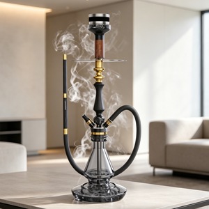 Set de Narguile/Shisha de Aluminio y Vidrio Negro Dorado con Manguera, Cazoleta y Herramientas para Bar o Regalo - Product Image 4