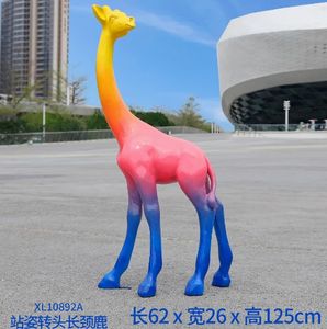 Açık büyük ölçekli simüle zürafa heykel fiberglas parkı manzara anaokulu doğal alan hayvan dekorasyon süs - Product Image 2