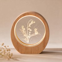 Lampe de chevet en verre gravé au laser avec base en bois LED, lumière de nuit en cristal, cadeau romantique pour la Saint-Valentin, mariage, décoration de la maison