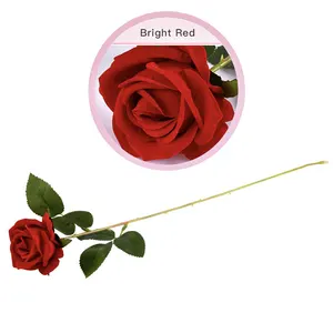 Factory Bulk Wholesale High Quality Artificial Single Velvet Roses Flower Red White Custom Real Touch Rose Decorative Flowers