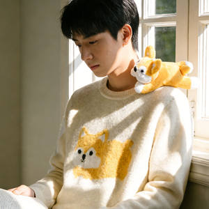 <span class=keywords><strong>Pull</strong></span> à col rond unisexe automne-hiver 2026, manches longues, décontracté, ample, en tricot avec peluche corgi - Product Image 1