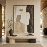Peinture murale abstraite neutre vintage, art géométrique minimaliste, peinture à l'huile faite à la main sur toile texturée, œuvre d'art moderne, taille personnalisée, luxe