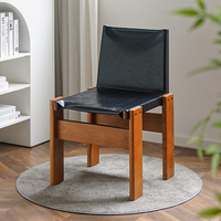 Chaise de salle à manger en bois massif de style Mid-Century, assise et dossier en cuir Nappa pleine fleur, design vintage Wabi-Sabi, sans accoudoirs, mobilier d'appoint pour la maison