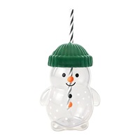 Gobelet en verre avec paille motif bonhomme de neige, mignon, avec couvercle en forme de chapeau, 20oz, pour café et boissons