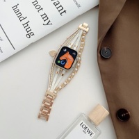 BEEFLYPOWER Hochwertige Herz-Perlen-Kette Edelstahl-Leder Damen-Uhrenarmbänder für Apple Watch Ultra 11 10 9 8 7 6 5