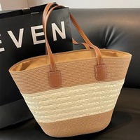 Sac à main en paille léger pour les voyages de vacances, fabriqué sur mesure, grande capacité, bandoulière, sac fourre-tout tissé à la main pour femmes, marque de maquillage
