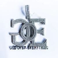 Nouveau Iced Out Bling God Over Everything Pendentif Collier Or Argent Plaqué 5A Zircon Lettre GOE Charme Hommes Hip Hop Bijoux