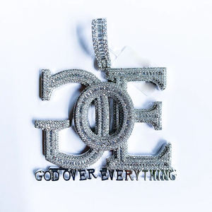 Nouveau Iced Out Bling <span class=keywords><strong>God</strong></span> Over Everything Pendentif Collier Or Argent Plaqué 5A Zircon Lettre GOE Charme Hommes Hip Hop Bijoux - Product Image 4