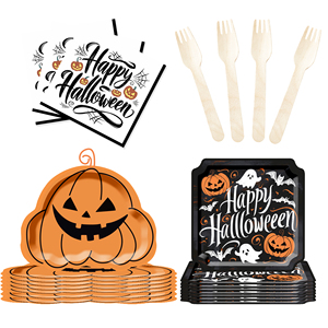 Juego de Vajilla DAMAI para Halloween con Diseño de Calabaza, Incluye Platos y Vasos Desechables de Papel, Artículos para Fiestas de Halloween - Product Image 4