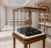 Présentoir à bijoux GZowin avec vitrine en verre, éclairage LED, couleurs personnalisables et design écologique pour les bijouteries