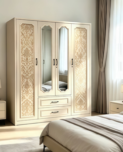 Armário de Roupa de Aço Popular na América Central com <span class=keywords><strong>4</strong></span> Portas, Duas Gavetas e Espelho de Corpo Inteiro para Quarto - Product Image 3