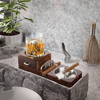 Cendrier carré portable en bois massif au design moderne, avec tiroir, plateau à whisky et support à verres à vin, pour salon, modèle artisanal Exim TCE010