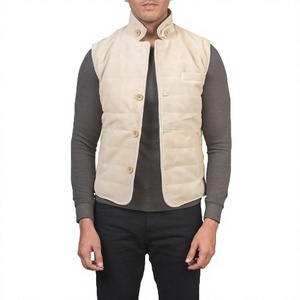 Chaleco Acolchado Beige para Hombre, Cuello Camisero, Cierre de Botón, Cortavientos, Ropa de Invierno Informal, Color Sólido, Relleno de Poliéster - Product Image 6
