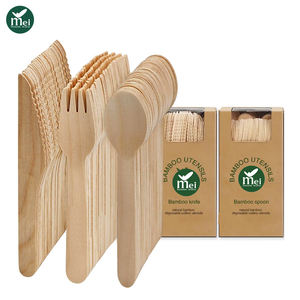 Ensemble de couverts en bois de qualité supérieure, fourchette, cuillère, couteau, serviette en bois - Product Image 1