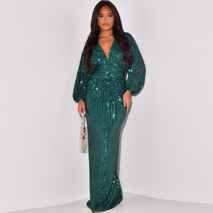 shiny plain long sleeve evening dresses Petite 
