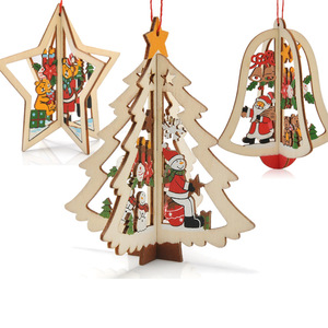 Vente chaude, pendentif <span class=keywords><strong>en</strong></span> <span class=keywords><strong>bois</strong></span> découpé au laser 2D 3D, ornement suspendu, <span class=keywords><strong>décoration</strong></span> d'<span class=keywords><strong>arbre</strong></span> de Noël - Product Image 1