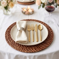 33 cm blanc lavé marron tissé à la main rotin osier assiettes de charge en vrac décoratif Base en bois plats décoratifs pour les fêtes