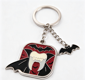 Custom Enamel Metal Key Chain Bat Tooth Pendant Zinc Alloy Rectangle <b>Keyring</b> Halloween Souvenir Gift - Product Image 1