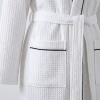 Peignoir pour femme à col châle, à manches longues, en tissu gaufré, avec bordure blanche, séchage rapide et confortable