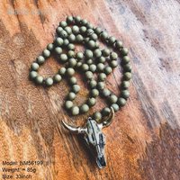 Collier long en perles de pierres précieuses de style western Longhorn, motif animal bohème, tête de taureau, vache, bovins, bijoux en pierre du sud-ouest, cadeau pour femme