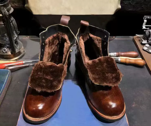 Men's <b>Vintage</b> Split Cowhide Leather <b>Boots</b> Round Toe Lace Up Work Combat Motorcycle <b>Boots</b> Fleece Lined Winter Ankle <b>Boots</b> British - Product Image 2