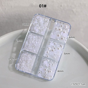 6 grilles de perles demi-rondes blanches ivoire de tailles variées, brillantes, pour la décoration des ongles et les accessoires de nail art - Product Image 1