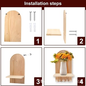 Wooden <b>Wall</b> Shelf Geometric Design <b>Wall</b> Mounted <b>Display</b> For Home Wedding Decoration With Vase And Dried Flowers - Product Image 5