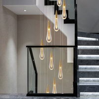 Restaurant Bar Chevet TV Fond Mur Petit Lustre Duplex Cristal Escalier En Colimaçon Long Lustre Gouttes Moderne LED Fer