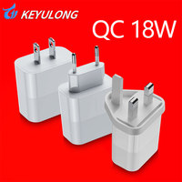 Chargeur mural USB QC3.0 18W à charge rapide avec protection OTP/OVP, sortie 5V/3A, multi-prises (US/EU/UK) pour smartphones et appareils photo