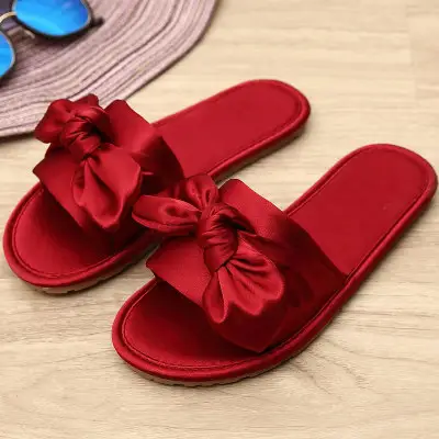 Slippers custom-made South Korea satin bow home cool drag slip breathable home slippers summer