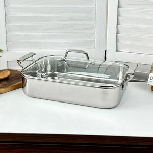 Ventes chaudes, poêle à frire en <span class=keywords><strong>acier</strong></span> inoxydable 18/10 à double poignée, miroir, non revêtue, plateau à poisson, trois couches, pour la maison - Product Image 2