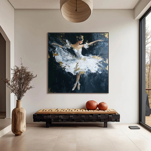 Ethereal Poise Textured Gold Leaf Ballerina Painting Canvas Art <b>Print</b> <b>Framed</b> Contemporary Style Indoor Wall Decor - Product Image 1