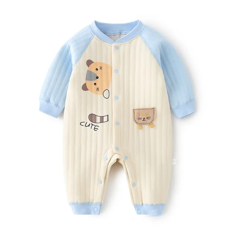 Newborn Baby 100% Organic Cotton Knit Thick Winter Clothes Snap Button Kids Romper Sleepwear