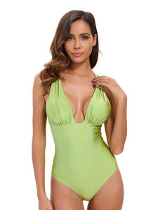 Traje de baño de talla grande para mujer europea americana, transpirable, ecológico, elegante patrón sólido, estampado, diseño recortado en la espalda - Product Image 2