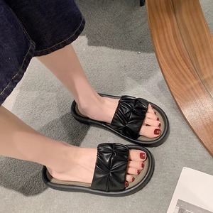 2026 New Summer Women's Outdoor <b>Slippers</b> Fairy Style Ruched Sof Bottom Thick Soled Beach Shoes One Strap Slides For Seaside - Product Image 6