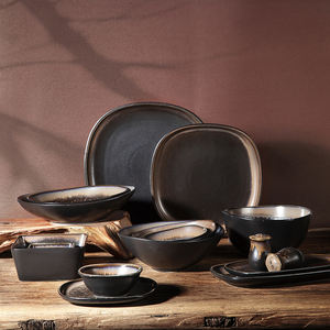 批发工厂雅宇耐热黑窑换炊具哑光日本餐厅餐具中国陶瓷晚餐套装 - Product Image 5