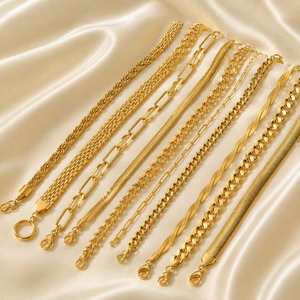 Chunky Fashion Personalized Luxury Stainless Steel 18 K Gold Plated Geometric Trendy Women's <b>Stacked</b> <b>Bracelets</b> Bangles - Product Image 1