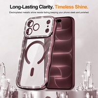 Coque de téléphone en TPU plaqué luxe avec strass brillants et cadre ondulé mignon pour femmes et filles, compatible iPhone 18 Pro Max 17 16 15 14 13