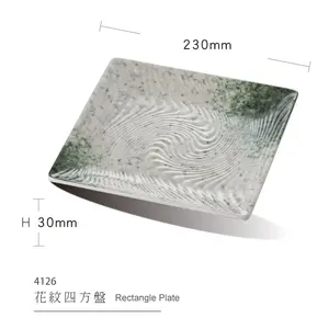 Customized Heavy Weight Hard Plastic White Green A5 Melamine Square Flat 9 inch Restaurant Plate