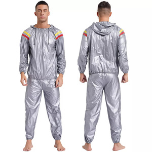 Ensemble de combinaison de sauna, veste à capuche et pantalon rayés noirs, tailles M, L, XL, 2XL, 3XL, 4XL, pour fitness et exercice, en fibres chlorées - Product Image 3