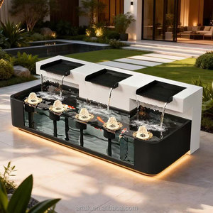 H171 Panchina con Cascata d'Acqua per Balcone Urbano, con Laghetto per Pesci Koi e Grandi Fioriere - Product Image 4