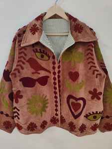 <b>Velvet</b> Suzani <b>Jacket</b> Boho Embroidered Eye & Heart Motif Coat Handmade Colorful Festival Wear Unique Artistic Statement <b>Jacket</b> - Product Image 2