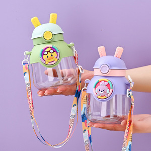 Jiajieda Kids Cartoon Straw <b>Cup</b> Large Capacity Portable <b>Plastic</b> Water Bottle With Shoulder Strap Bpa Free For Travel Child - Product Image 1