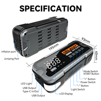 Démarreur portable 24000mAh, crête de 4000A, compresseur d'air 150PSI, charge rapide PD 65W pour moteurs de grande cylindrée